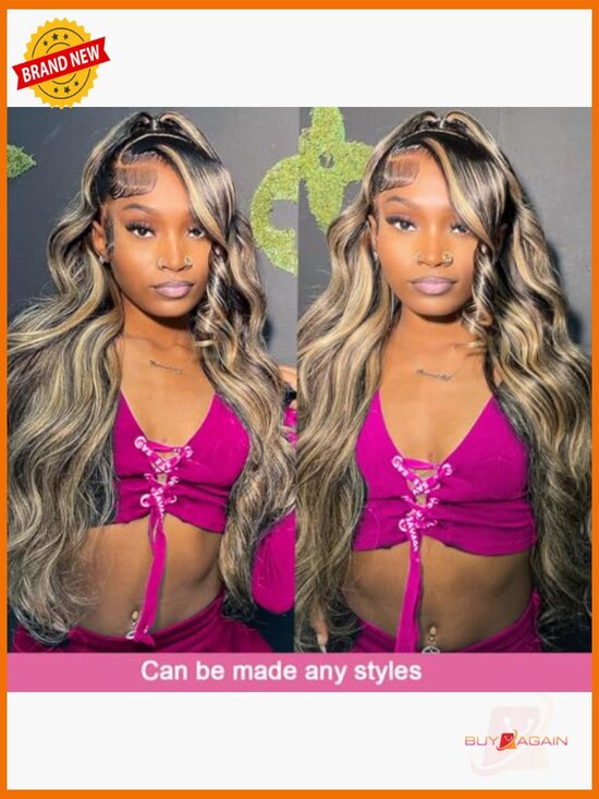 Lace Front Human Hair Wig Highlight Ombre Body Wave 200 Density Glueless main image 6